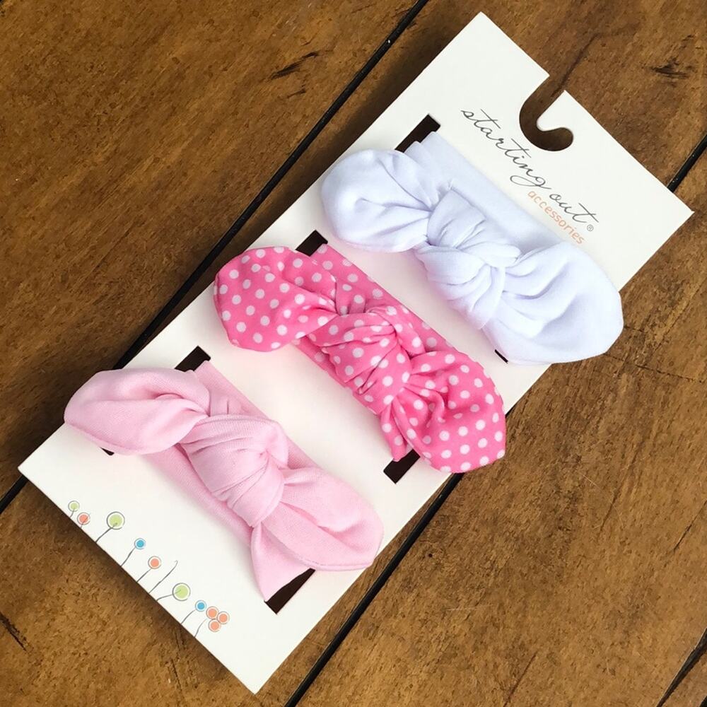 Starting Out Accessories Set of 3 Pink and White Polka Dot Hair Tie Headwrap Bow